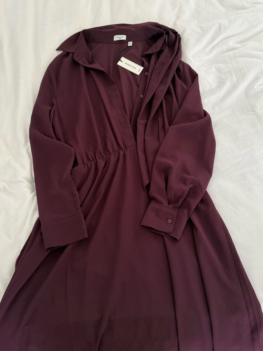 Babaton Button-Front Long-Sleeve Dress in Plum
